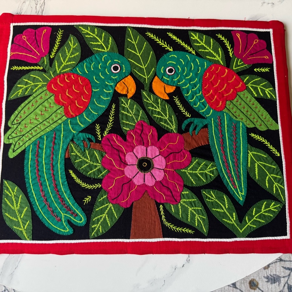 Colorful Parrot Kuna Mola Wall Art